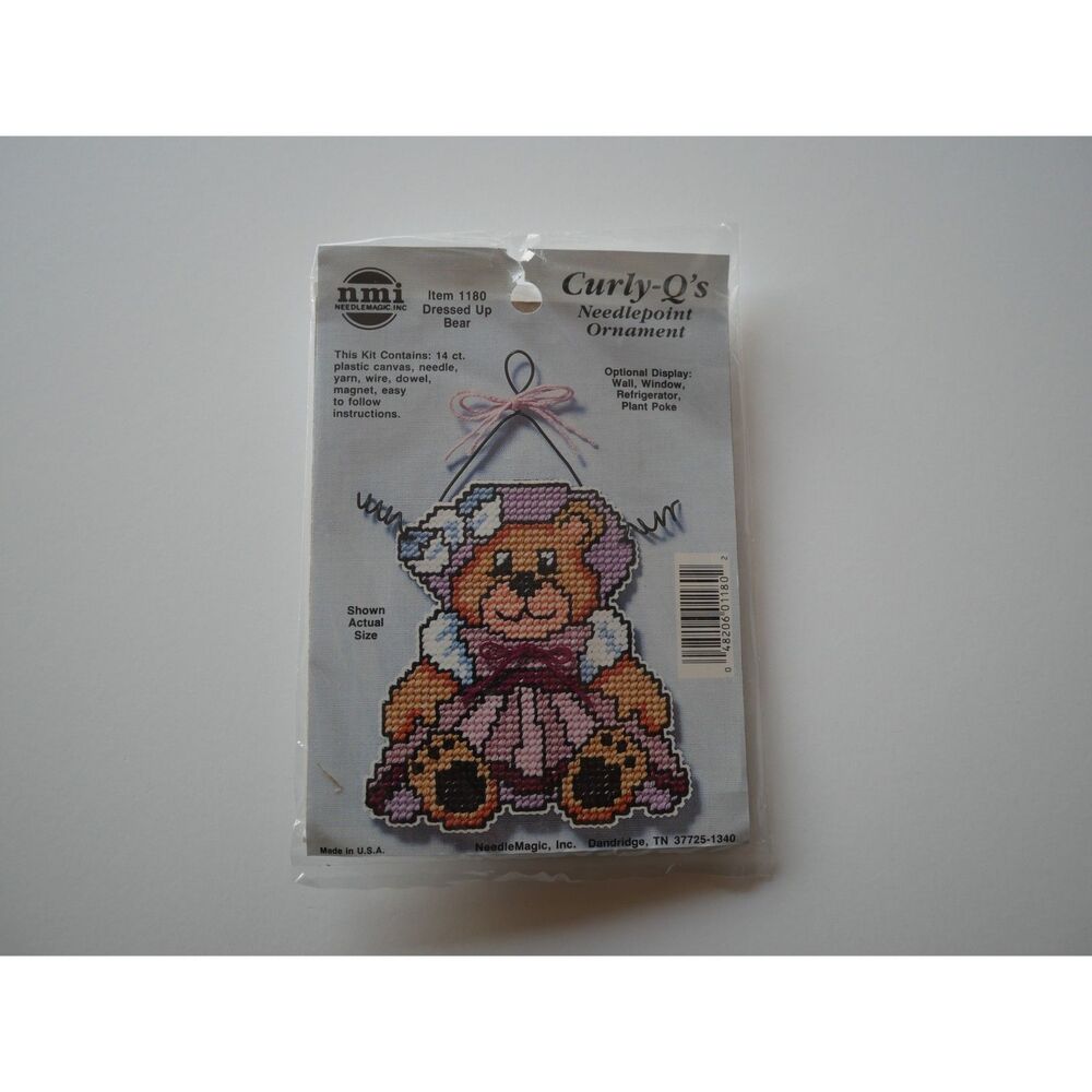 NeedleMagic Curly-Q's Dressed Up Bear Needlepoint Ornament Kit NOS